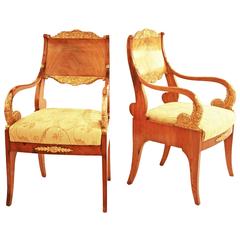 Pair of 19th Century Neoclassical Bleached Mahogany Russian Armchairs