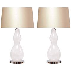 Pair of Carved Double Gourd Rock Crystal Quartz Table Lamps