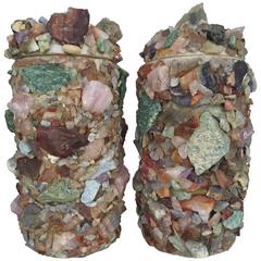 Pair of Rock Quartz and Crystal Lidded Table Lamps