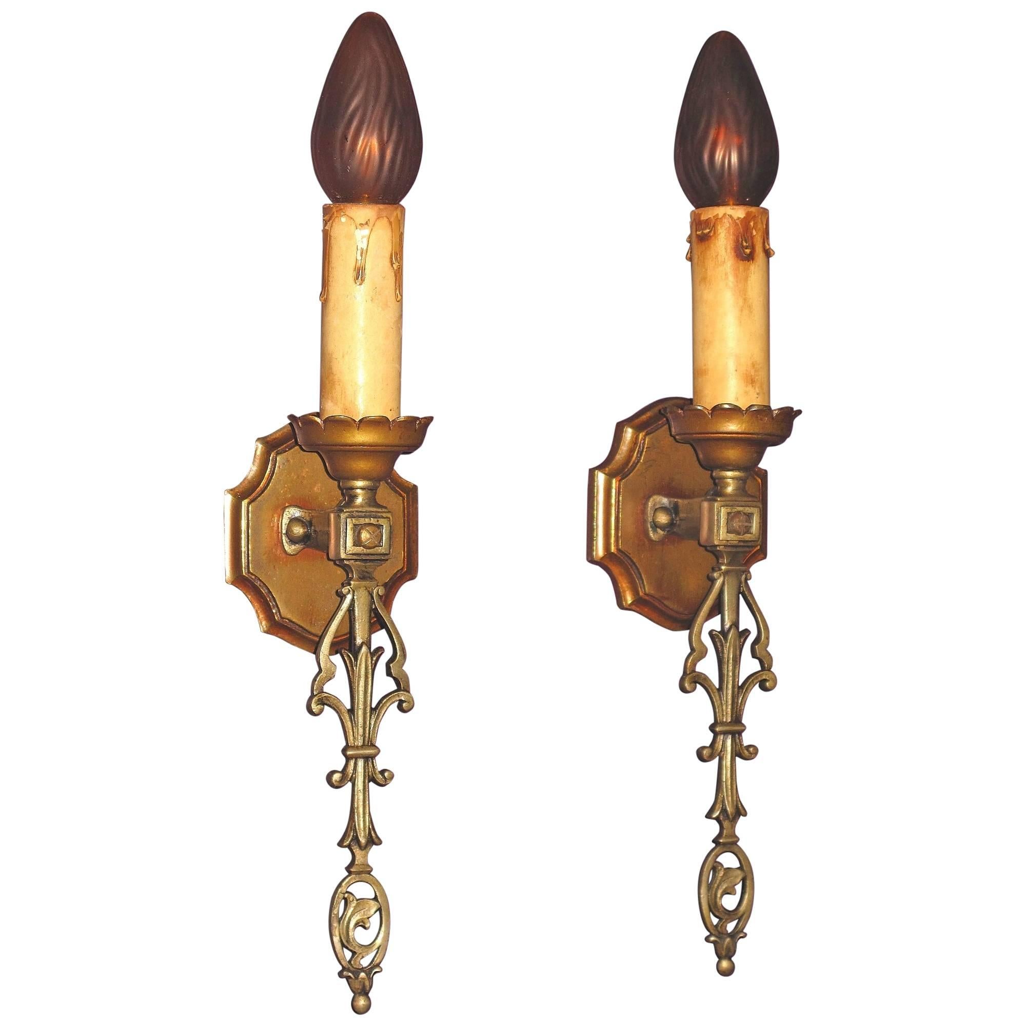 French Eclectic Style Single Bulb Sconces, 1920s For Sale