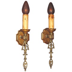 French Eclectic Style Single Bulb Sconces, 1920s