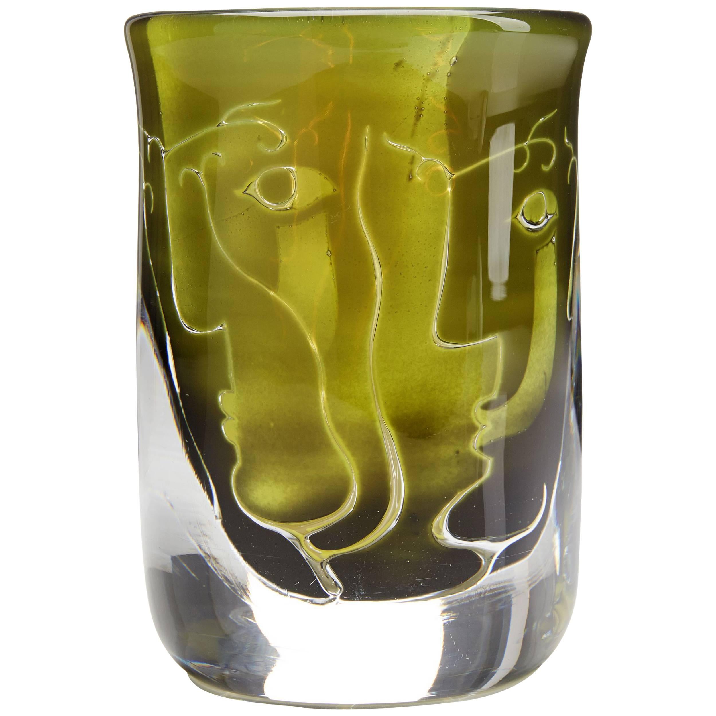 Ingeborg Lundin for Orrefors Faces Ariel Glass Vase