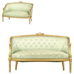 Pair of Giltwood Louis XVI French Settee Canapés Ensuite, Early 20th Century