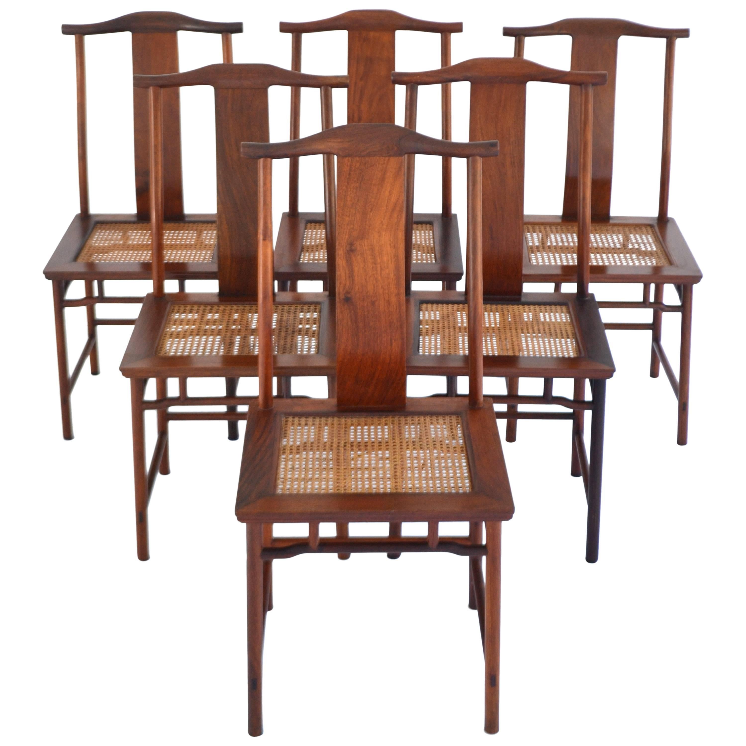 Set of Six Mid-Century High Back Dining Chairs