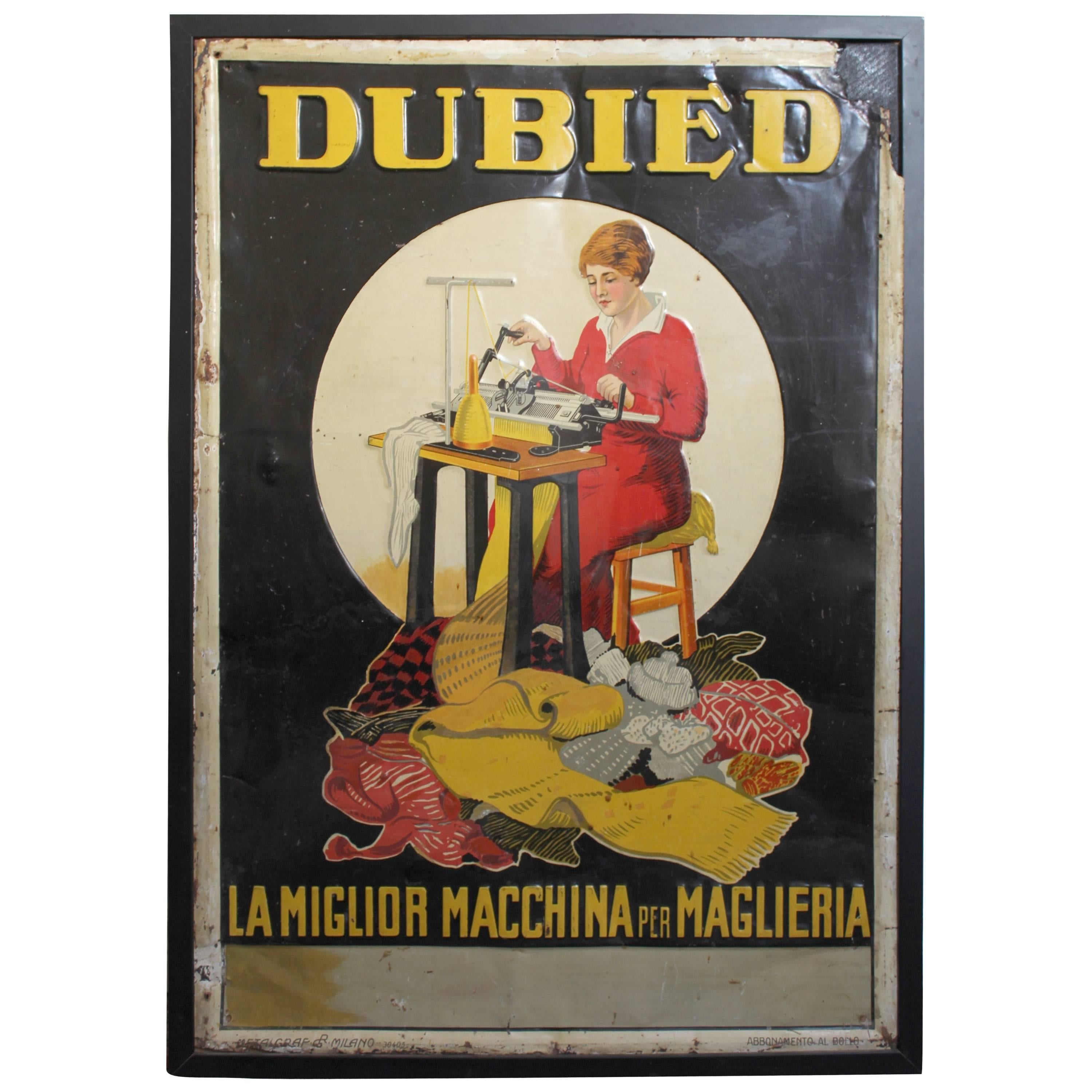 Dubied Italian Tin Advertising Sign For Sale