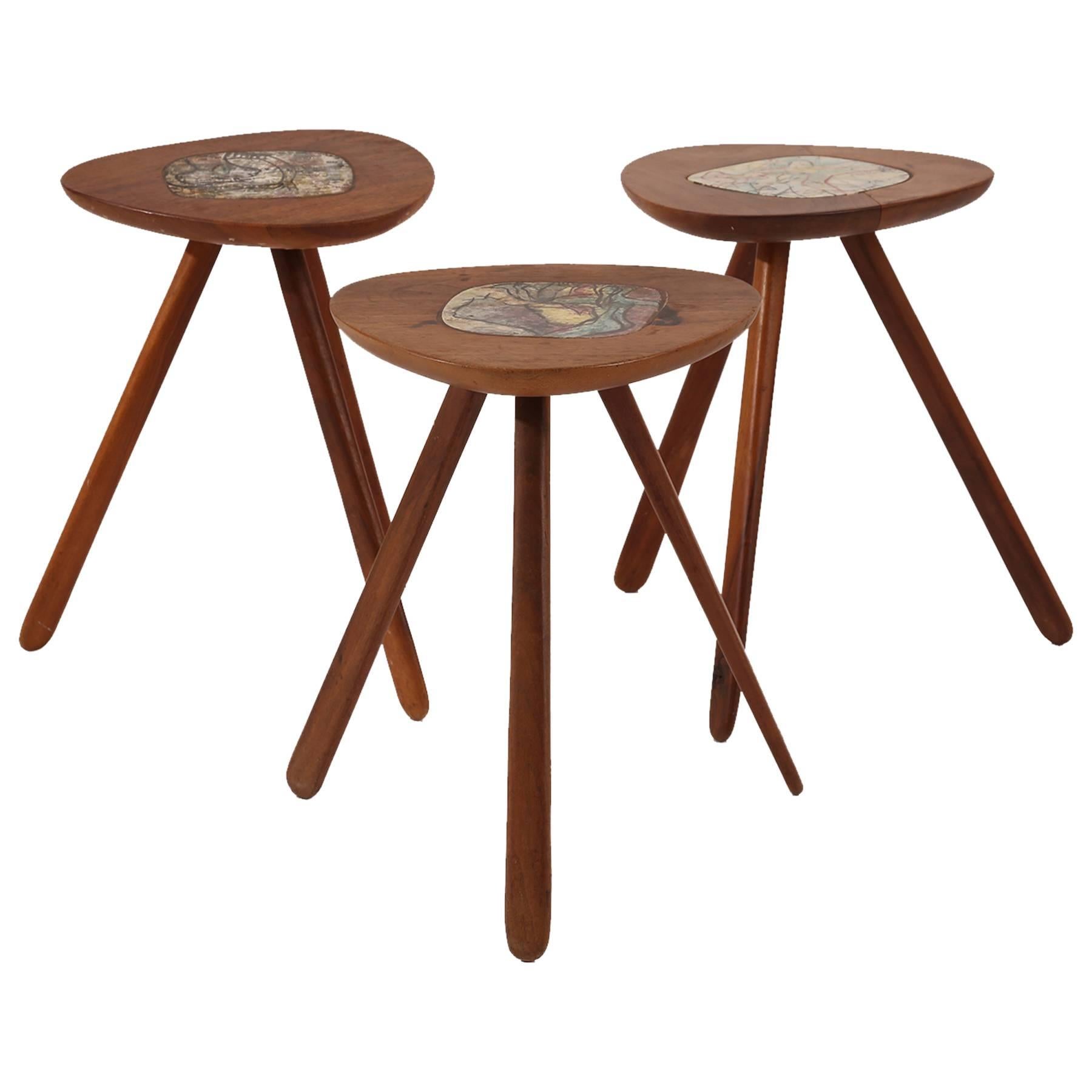 Allen Ditson and Lee Porzio Walnut and Ceramic Side Tables