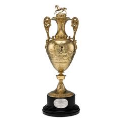 19th Century Victorian Solid Silver Gilt Trophy Cup and Cover, London circa 1865