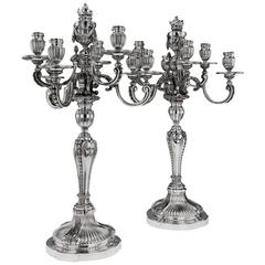 Antique French Solid Silver Pair of Seven-Light Candelabra, A. Aucoc, circa 1890