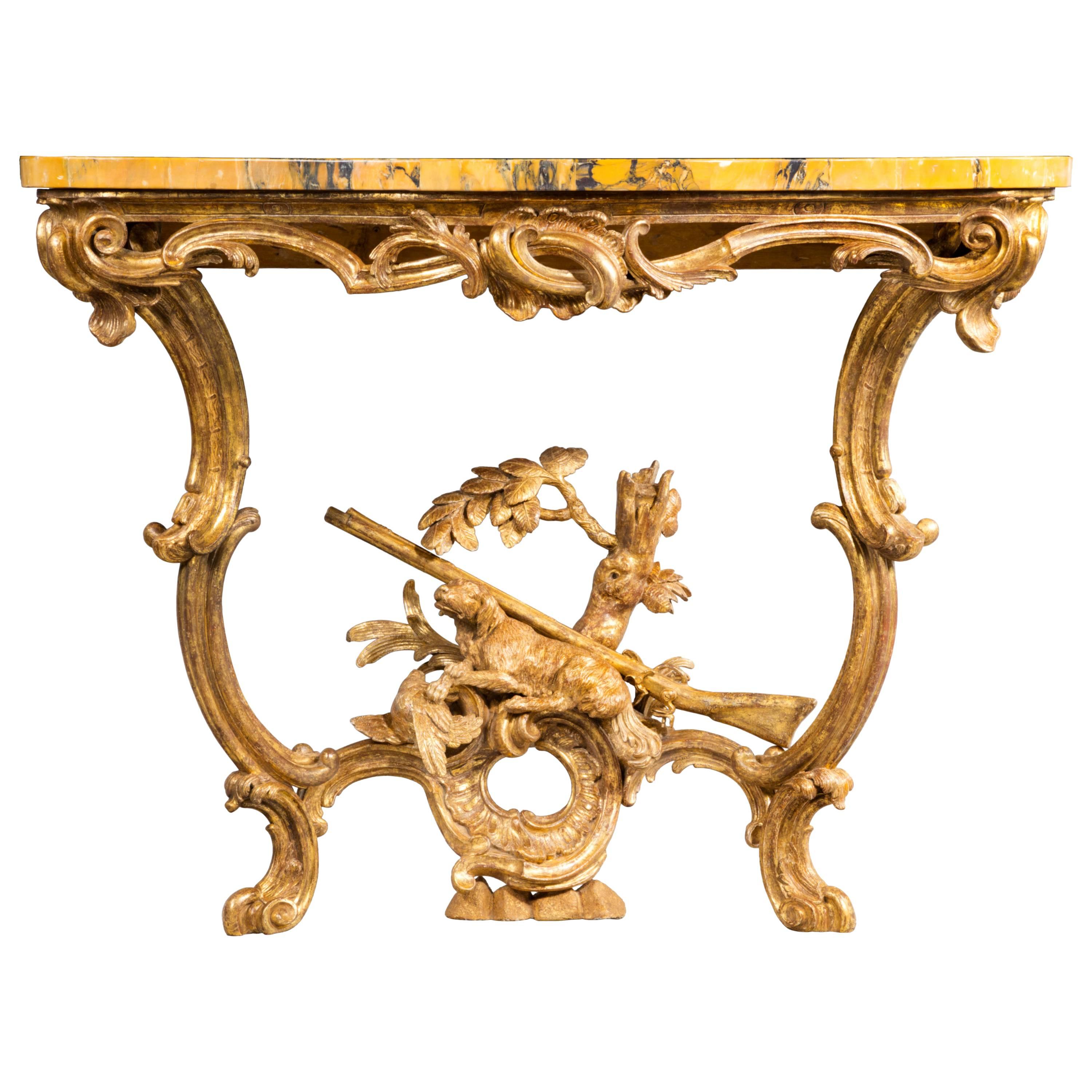 Carved Giltwood Console Table  For Sale