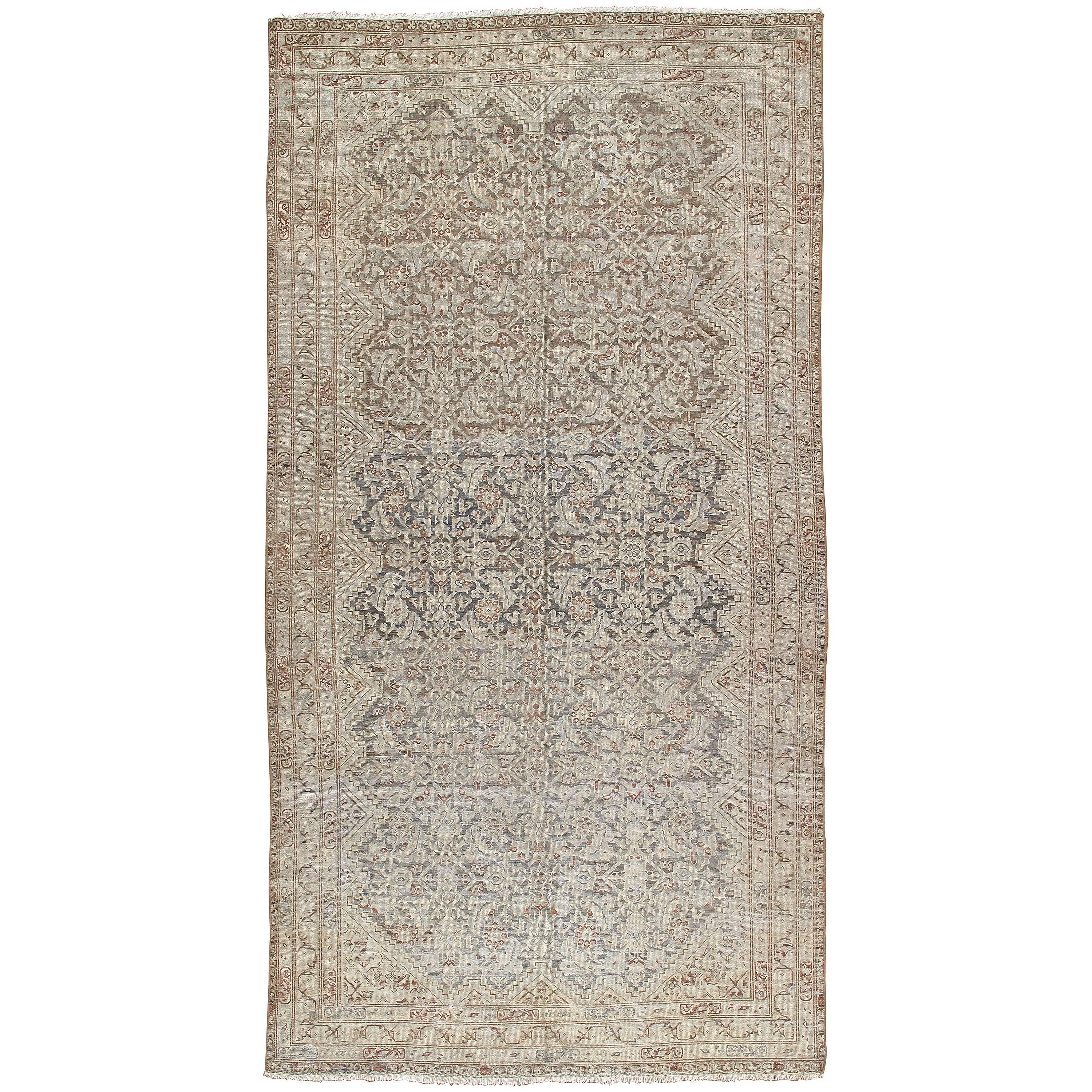 Antique Malayer Runner, Handmade Oriental Rug Ivory, Gray, Taupe