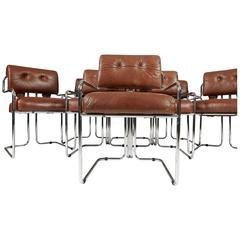 Set of Eight Original Guido Faleschini "Tucroma" Chairs in Saddle Leather