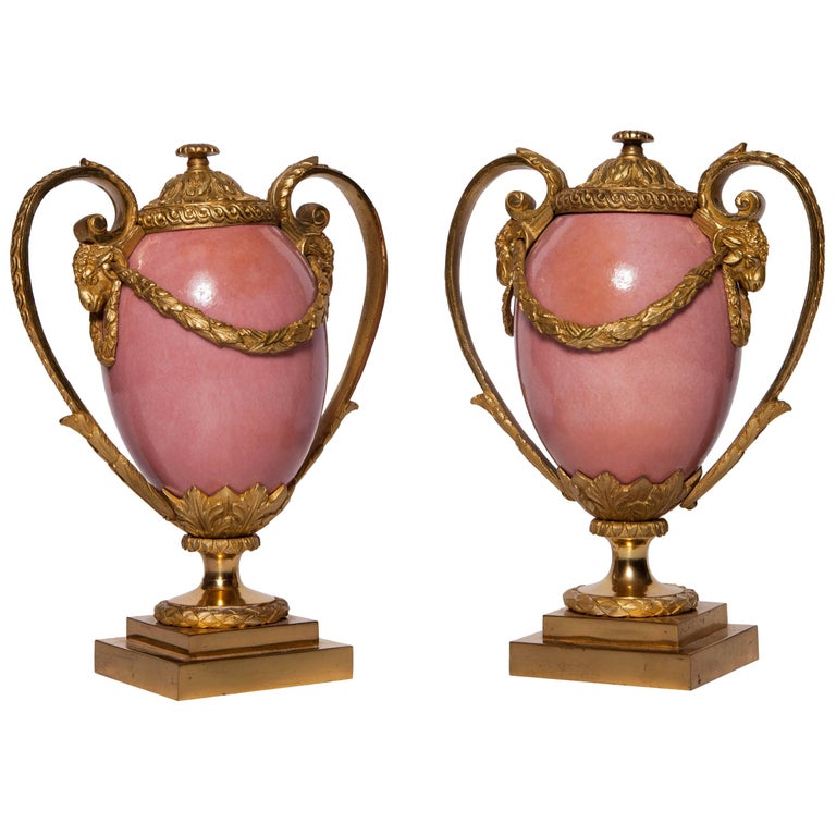 Fine Pair of Antique English Porcelain & Ormolu Cassolettes Att. Matthew Boulton For Sale