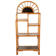 Antique Bamboo and Black Lacquer Etagere