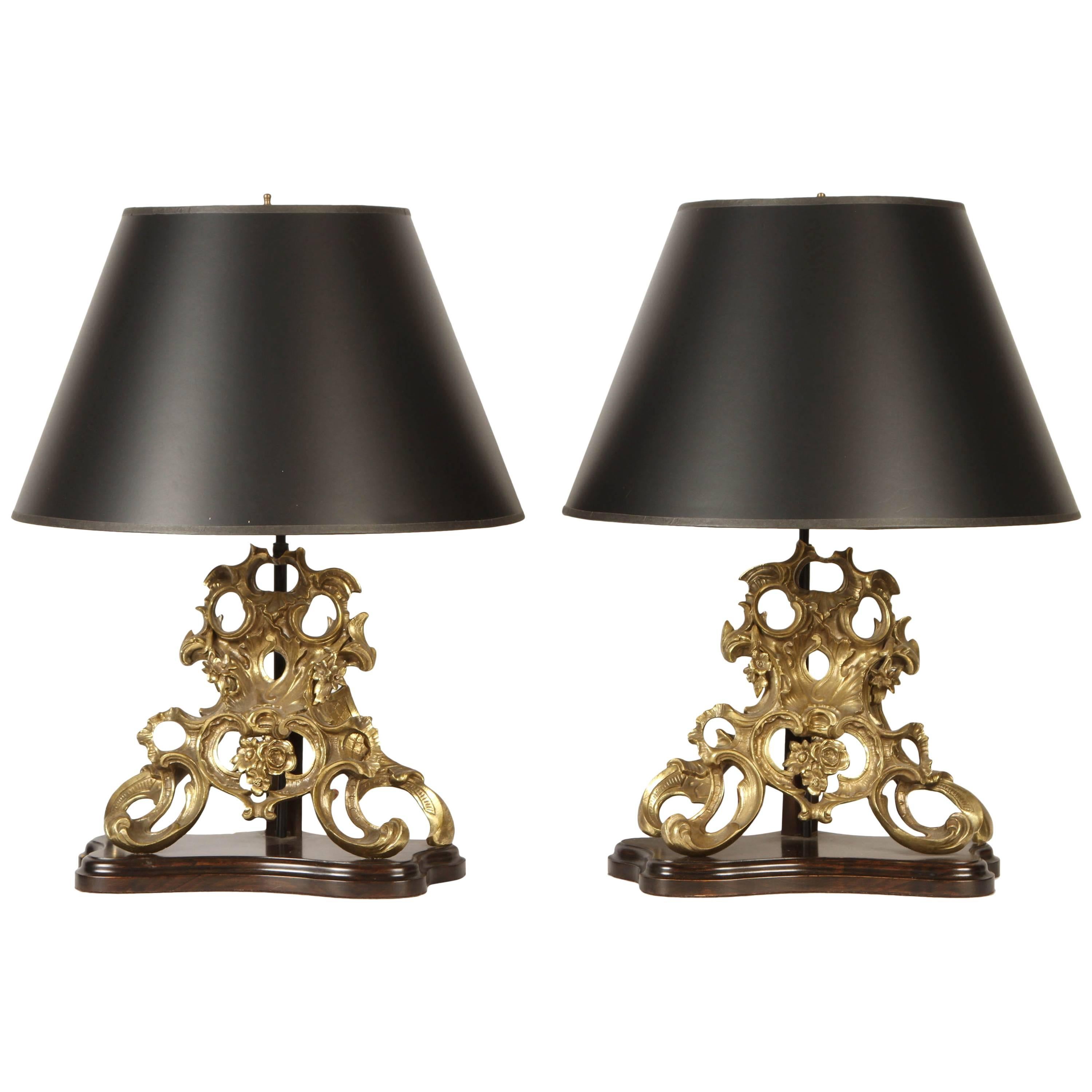 Pair of 19th Century Bronze Chenets Lamps