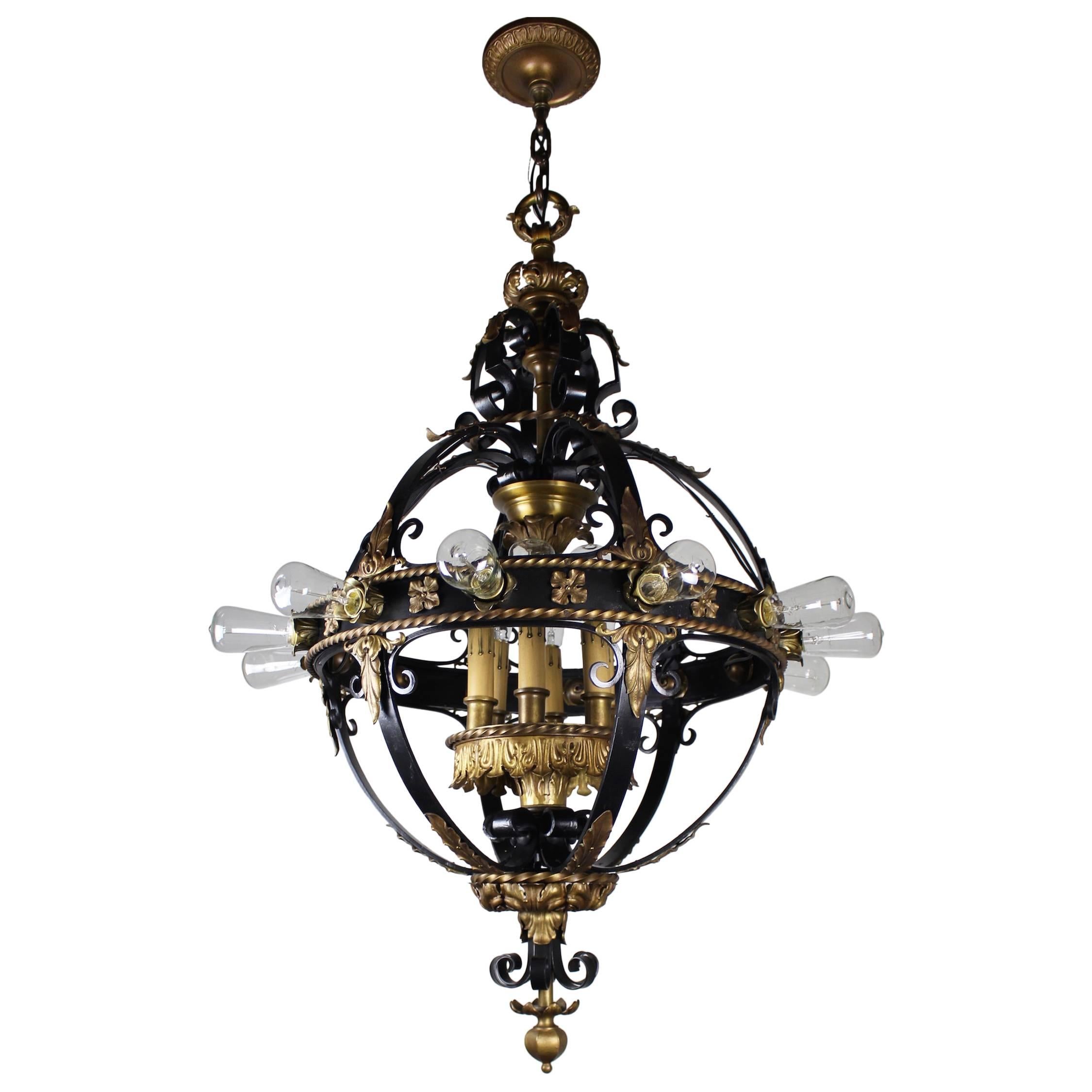Italian Renaissance Flush Mount Stair Lantern, Eighteen-Light For Sale