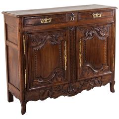 Hand-Carved Oak 19th Century French Buffet D'Appui with Brass Hardware