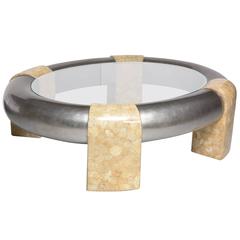 Huge Oval Coffee Table SilverGilt Woodframe Tessellated Stone Legs Suberb 