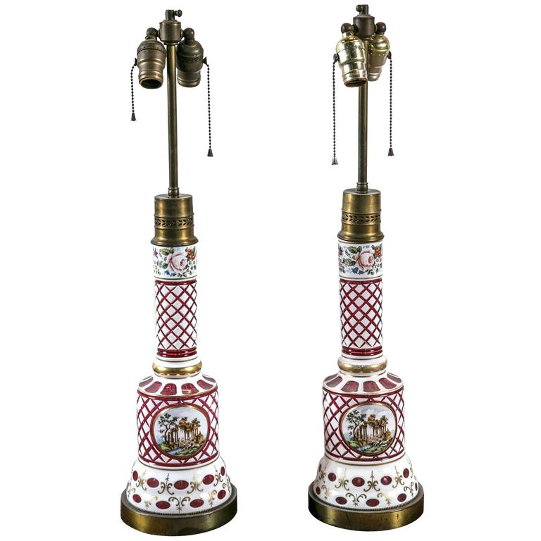 Pair Bohemian Glass Lamps For Sale at 1stDibs