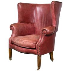 Red Leather Wing Chair