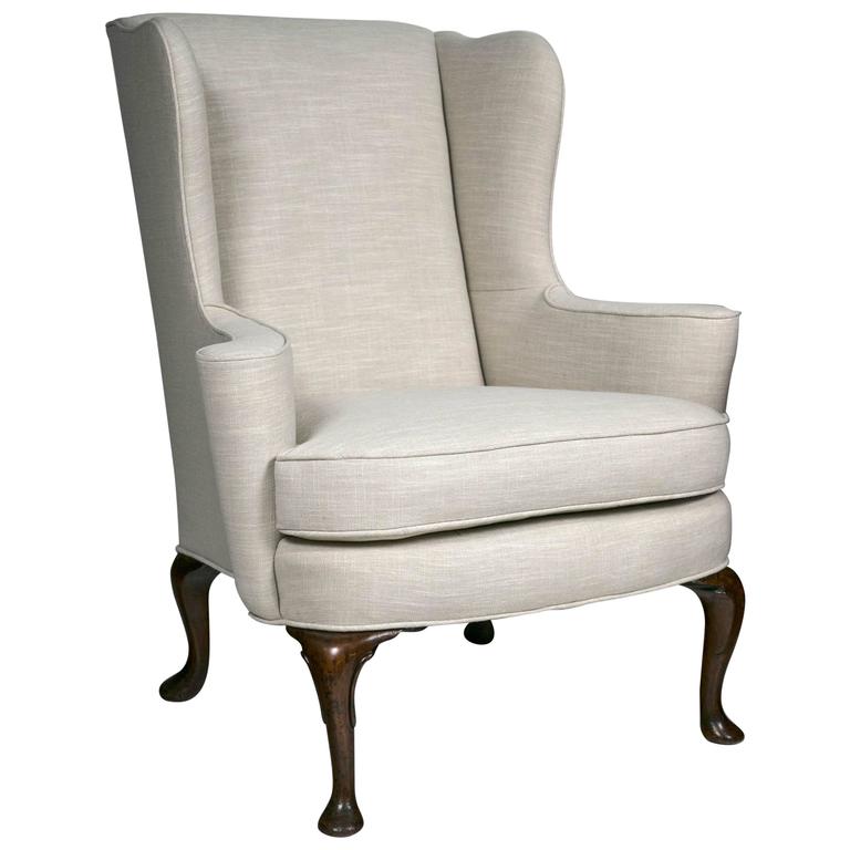 Linen Wing Chair For Sale at 1stDibs