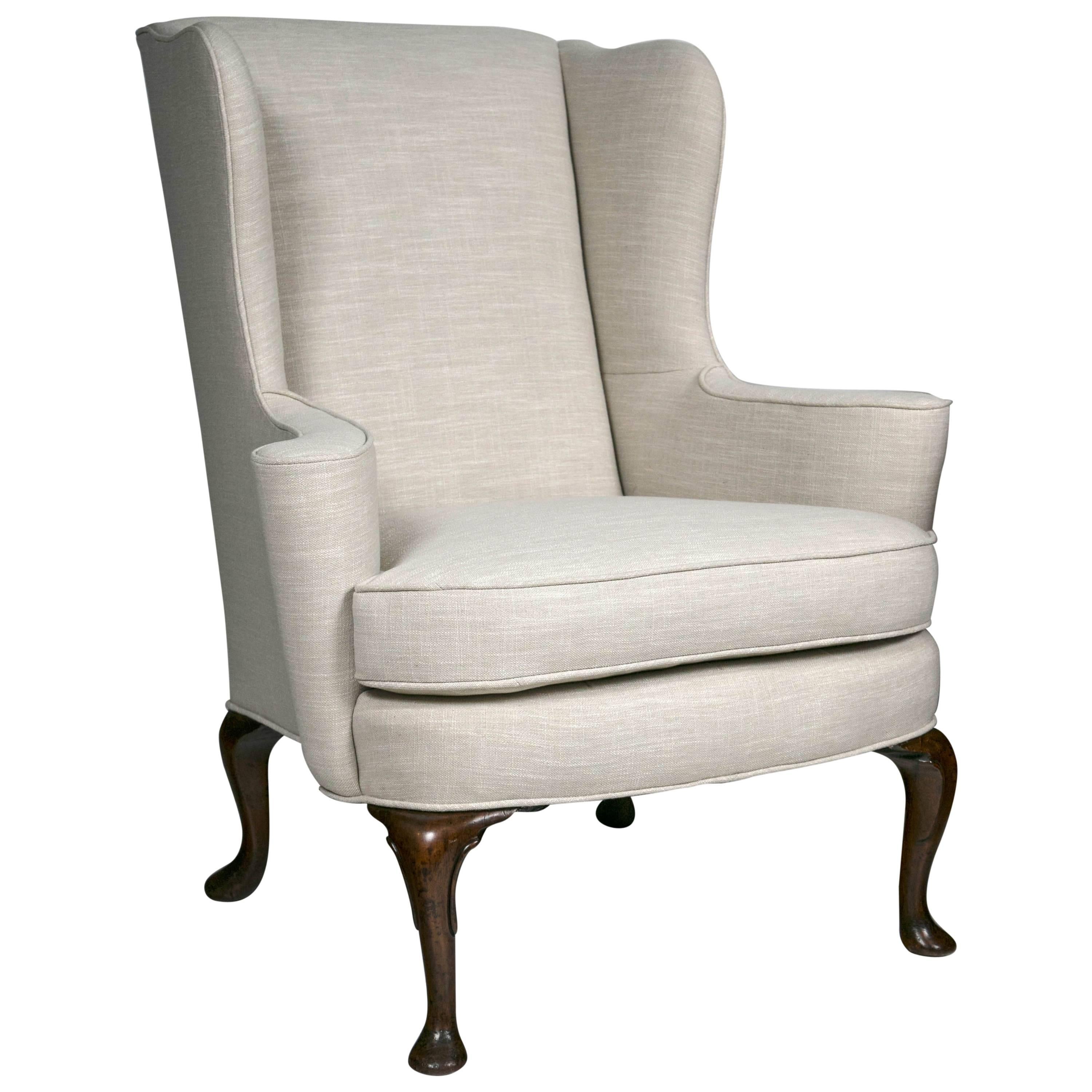 Linen Wing Chair   For Sale