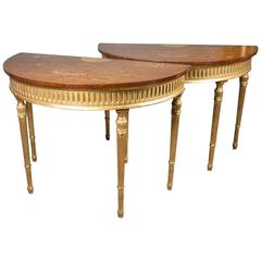 Pair of George III Style Giltwood and Painted Console Tables