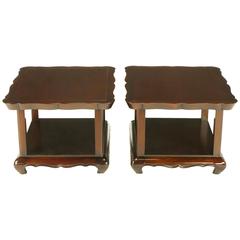Vintage Pair of Walnut End Tables with Scalloped Edge Tops