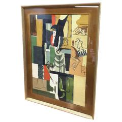 Antique Exceptional Old Cubist Needlepoint of Pablo Picasso's "Homme a La Guitare"