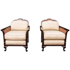 Pair of Rattan and Wood Armchairs