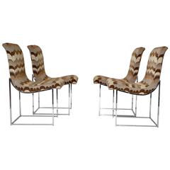 Set of Four Chrome Scoop Dining Chairs by Milo Baughman