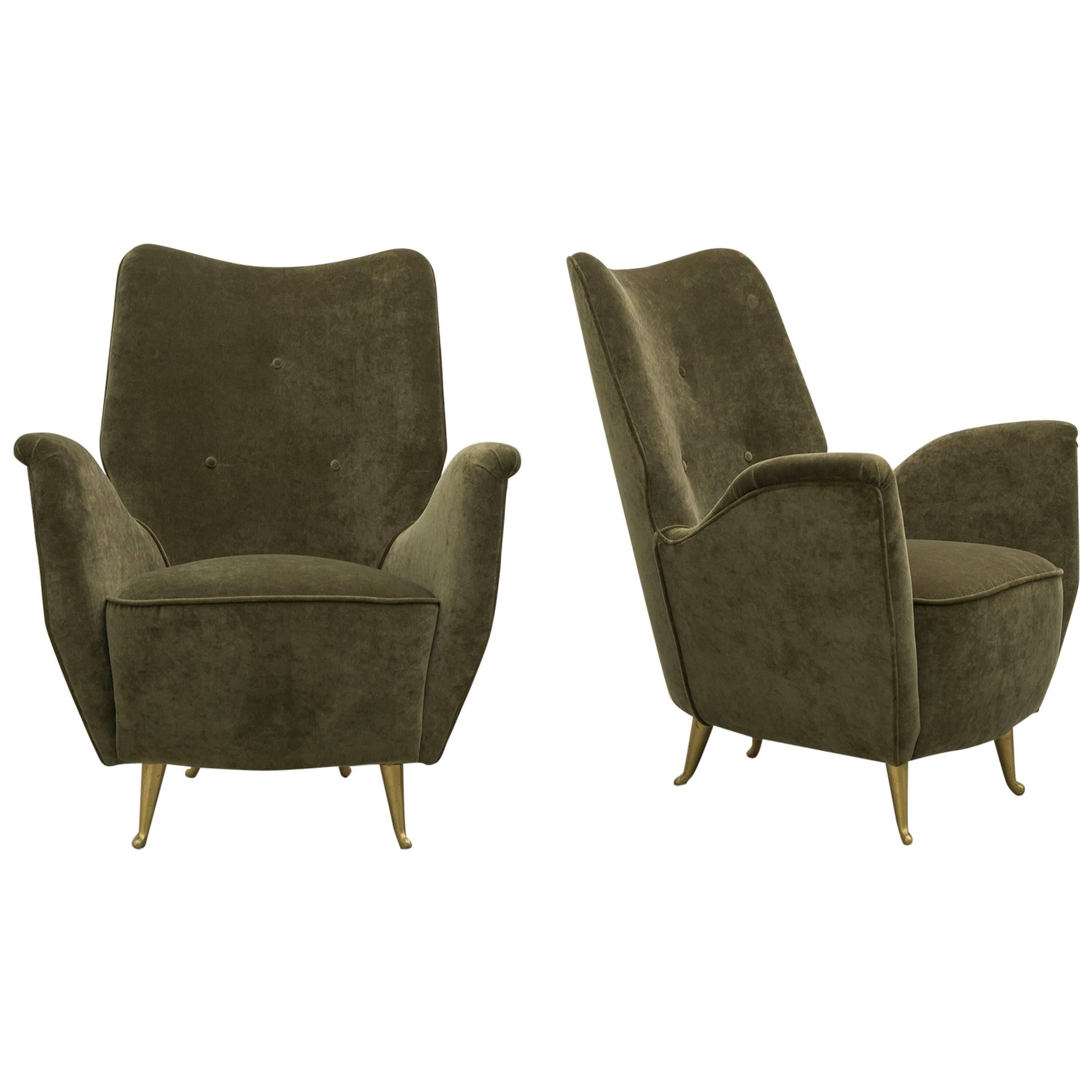 Vintage Pair of Italian Modern Salon Armchairs by Arredamenti ISA, 1940s