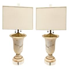 Alabaster Urn Form Lamps on Lucite