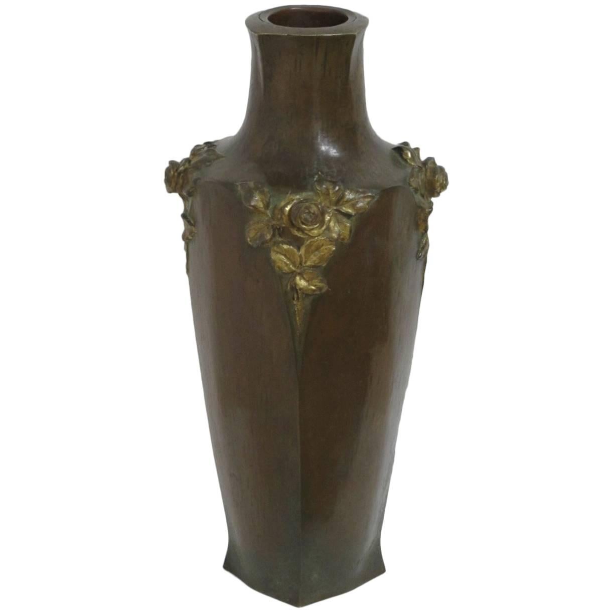 French Art Nouveau Sculptural Bronze Vase by Albert Marionnet