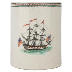 Chinese Export Porcelain Tankard, Ship and American Flags 18th Century