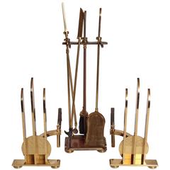 Highest Quality Original Art Deco Machine Age Brass Andirons and Fireplace Tools