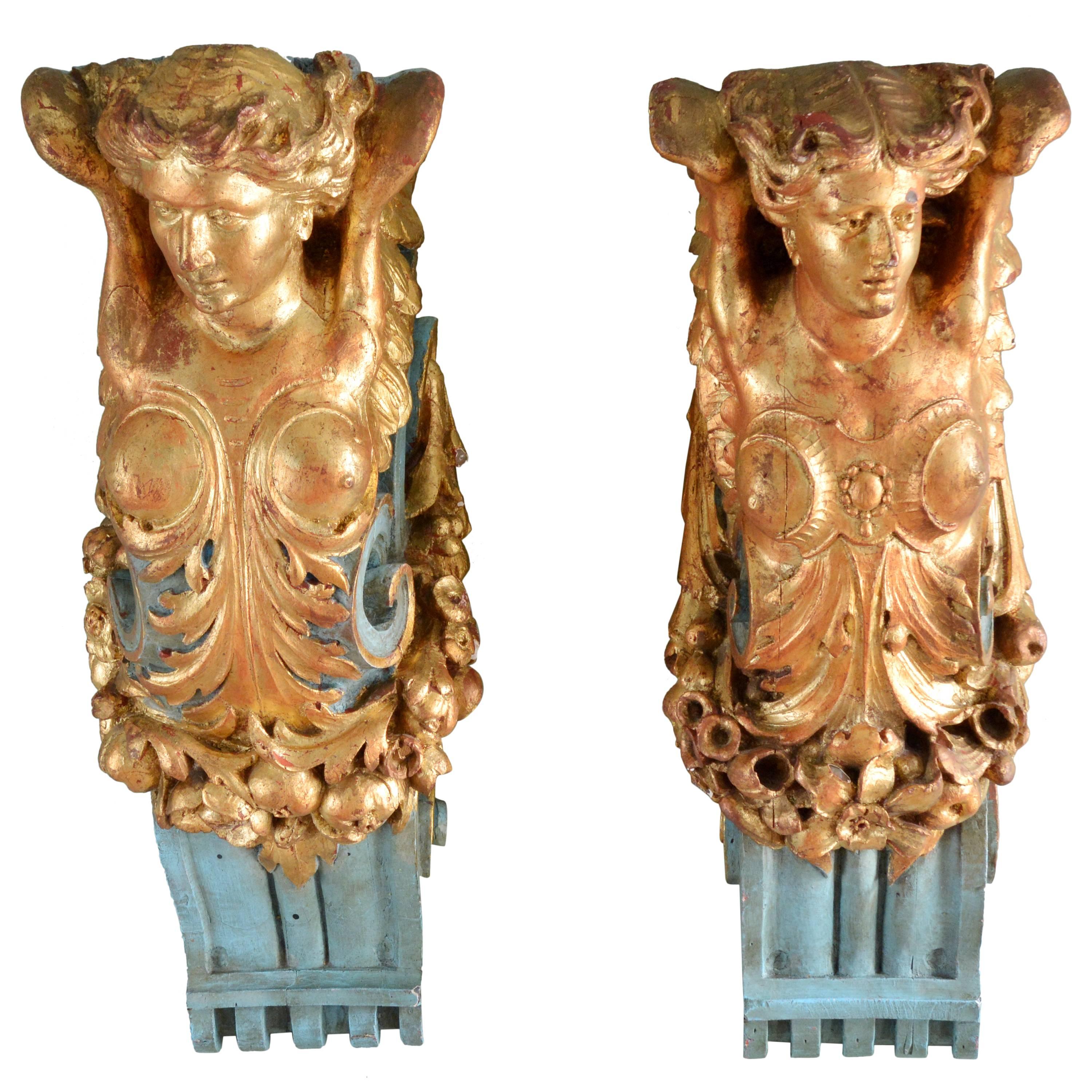 Pair of Parcel-Gilt Corbels