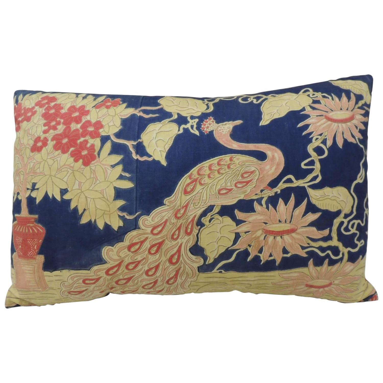 Printed Indian Peacock Bolster Pillow at 1stdibs