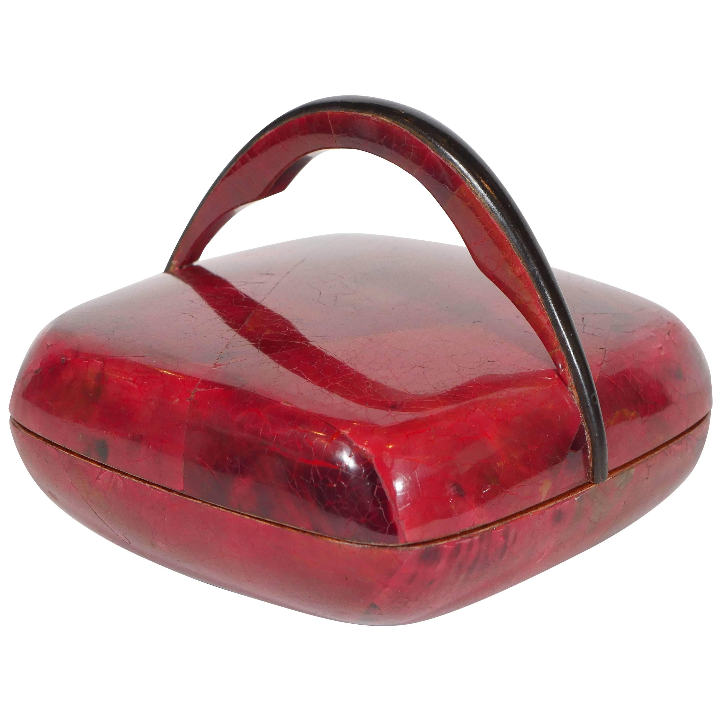 Vintage Mosaic Shell Box in Vibrant Red by R & Y Augousti