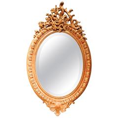 Oval French Gilded Rococo Crested Mirror