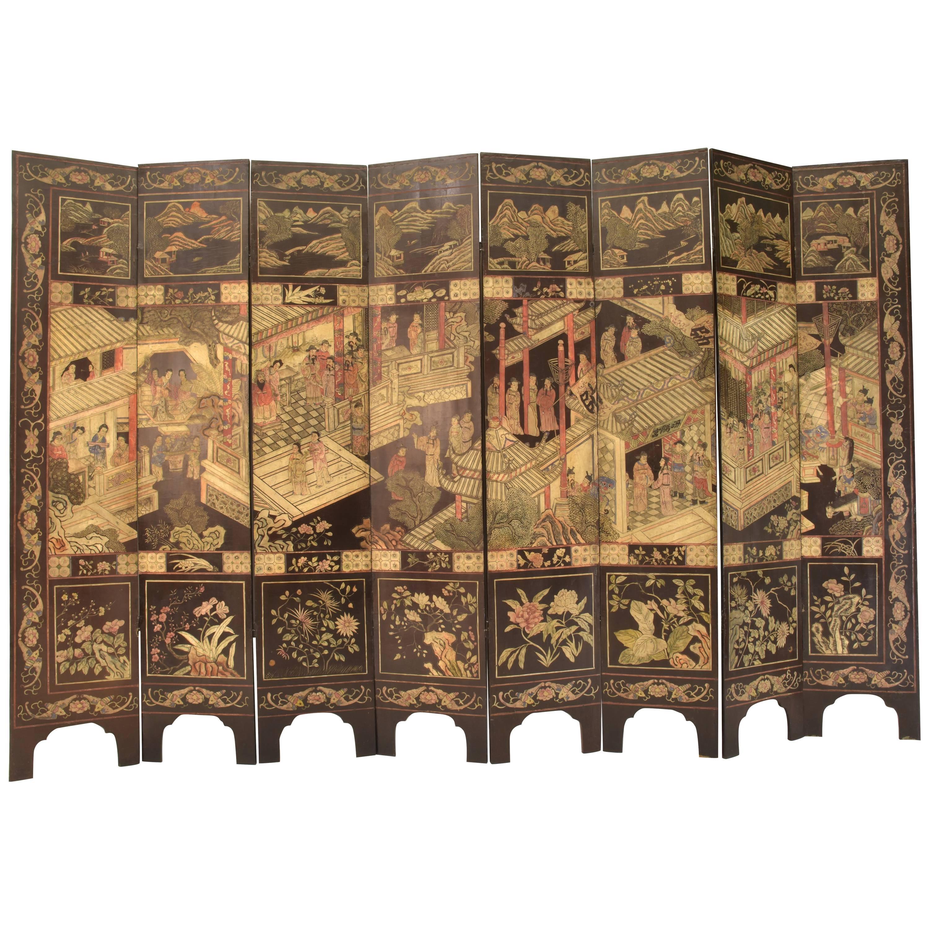 Fine Antique Chinese Carved Coromandel Screen, 19th Century