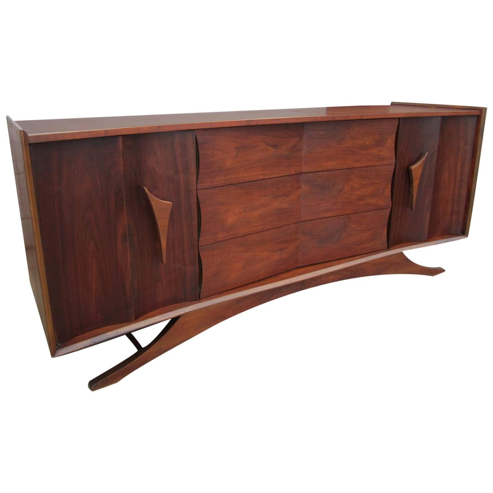 Fabulous Sculptural Walnut Credenza Mid-Century Modern