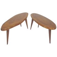 Retro Pair of Mid-Century Free-Form Live Edge Studio Coffee or End Tables in Walnut