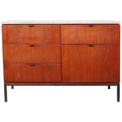 Teak and Marble Credenza with Bronze Base by Florence Knoll
