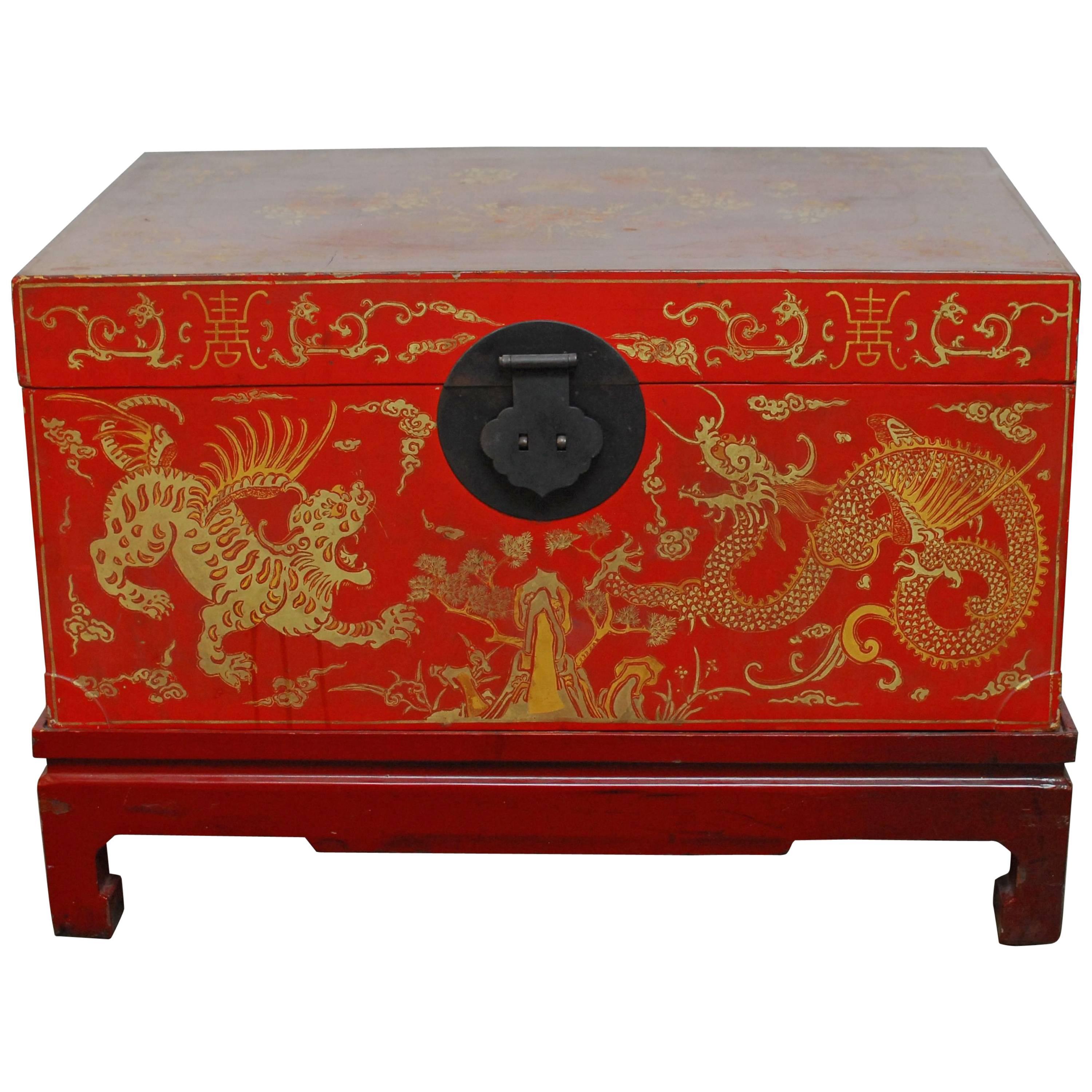 Chinese Polychrome Trunk on Stand