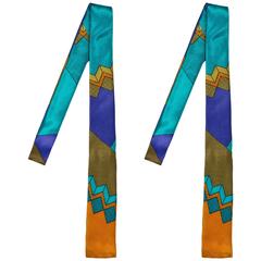 Memphis Milano Silk Tie in Blue and Rust by Ettore Sottsass