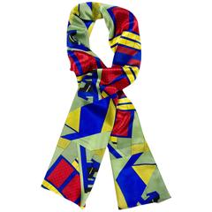 Retro Memphis Milano Silk Scarf in Red and Blue by Ettore Sottsass