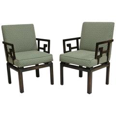 Pair of Michael Taylor for Baker Far East Collection Greek Key Chairs