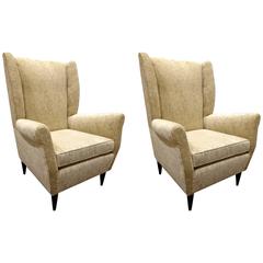 Pair of Italian Mid-Century High Back Lounge or Armchairs