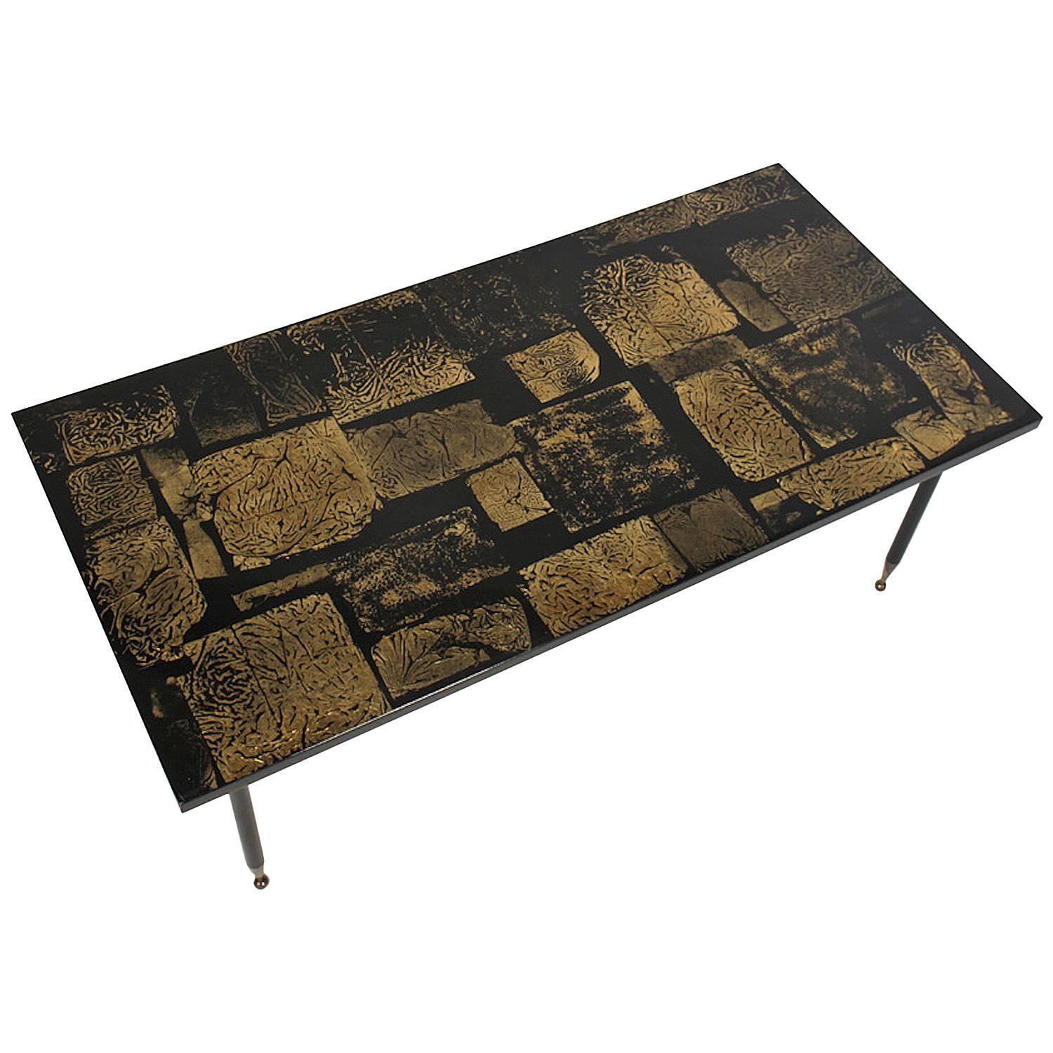 Italian Mid-Century Modern Gold Coffee Table For Sale