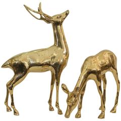 Huge Pair of Brass Deer